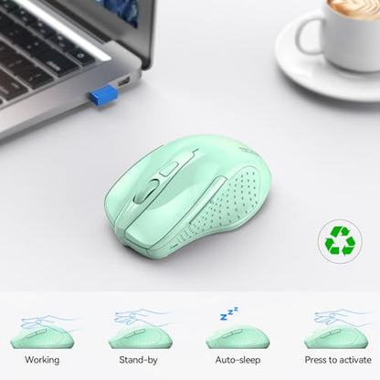TECKNET Wireless Mouse (2.4G & BT5.0/3.0) Silent 4800 DPI Computer USB A & Bluetooth Mouse 6 Buttons, Wide Compatibility - Green - color: Green