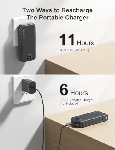 20000mAh Ultra Portable Charger Power Bank with inBuilt Cables&AC Wall Plug | PD20W USB-C Fast Charging Cell Phone Charger Battery Pack,LED Display Travel Battery Bank for All iPhone,Samsung,Android - color: Black-20Ah