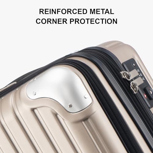 LEVEL8 Grace Carry on Luggage with Front Compartment, 20 Inch Expandable Hardside Suitcases with Wheels, Abs+Pc Harshell Spinner Luggages with Tsa Lock, Travel Bag for Women Men, Champagne - color: Champagne, size: 20 Inch - EXT