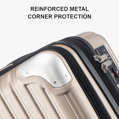 LEVEL8 Grace Carry on Luggage with Front Compartment, 20 Inch Expandable Hardside Suitcases with Wheels, Abs+Pc Harshell Spinner Luggages with Tsa Lock, Travel Bag for Women Men, Champagne - color: Champagne, size: 20 Inch - EXT