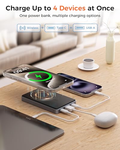 Magnetic Power Bank 10000mAh, PD 35W Fast Charging Portable Charger, Gray | with Smart Digital Display, Slim Wireless Battery Pack for iPhone 17/16/15/14/13/12, Samsung & Android, Charge 4 Devices - color: Gray Blue