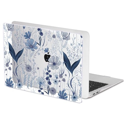 Compatible with 2018 2019 2020 2021 MacBook Air 13 inch Case M1 A2337 A2179 A1932, Clear Printed Pattern Hard Shell Case & Keyboard Cover for Mac Air 13 M1 Touch ID, Navy Blue Wild Flowers - color: Navy Blue Wild Flowers