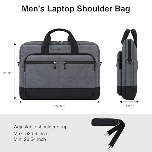 MOSISO Laptop Shoulder Bag for Men, 15-16 inch Computer Bags | Compatible with MacBook Pro 16/Air 15, HP Dell Lenovo Acer, Laptop Messenger Bag with Trolley Sleeve&3 Pockets, Gray&Black
