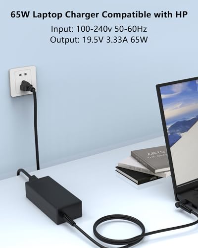 65W 45W Laptop Charger Compatible with HP | for Elitebook Probook Zbook Pavilion Stream Envy, Smart Blue Tip, 19.5V 3.33A Output, Computer Power Adapter