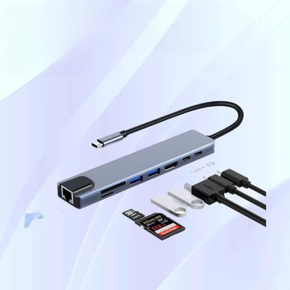 USB-C Hub 8-in-1 Multiport Adapter with HDMI, USB 3.0, Ethernet, SD Card Reader, and USB-C Port, Space Gray