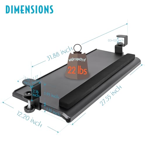 EHO Large Ergonomic C-Clamp Keyboard Tray Mount Under Desk with Wrist Rest, Slide-Out Platform 27.5" (31.8" Including Clamps) x 12.5", Pull Out Keyboard & Mouse Tray for Home or Office, Black - size: 27.5 inch, style: Keyboard and mouse tray platform with