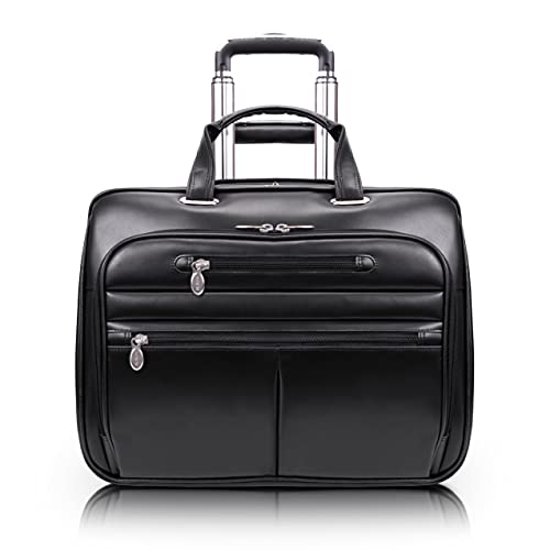McKleinUSA L Series, Wrightwood, Top Grain Cowhide Leather with Vegan Leather Trim, 17" Leather Wheeled Laptop Briefcase, Black (80505), one Size - Frustration-Free Packaging