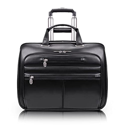 McKleinUSA L Series, Wrightwood, Top Grain Cowhide Leather with Vegan Leather Trim, 17" Leather Wheeled Laptop Briefcase, Black (80505), one Size - Frustration-Free Packaging