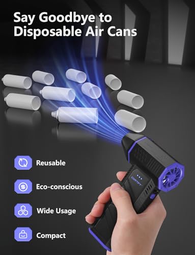 Electric Compressed Air Duster - Cortify 130,000 RPM High-Power Air Blower, Rechargeable 3-Speed Mini Handheld Dust Blower for PC, Keyboard, Electronics, Car and Home Cleaning