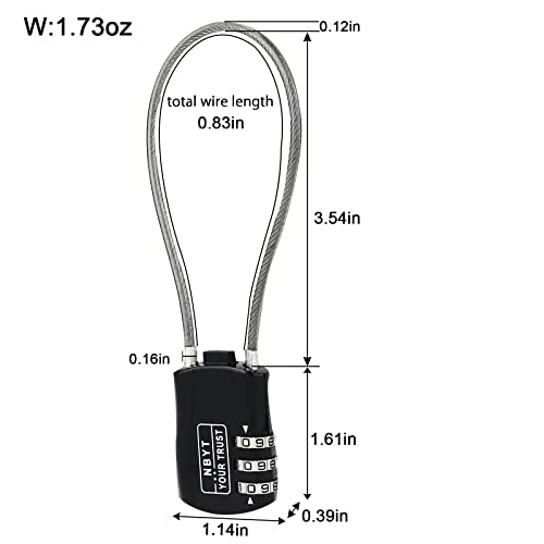 Cable Lock with Combination, Wire Diameter 3/24", 8.3" Circumference, Suitable for Travel Luggage, Backpack, Cycling Helmet, Small Cabinet, Gym Cabinet, Suitcase - size: 8IN (Span 3.5in）