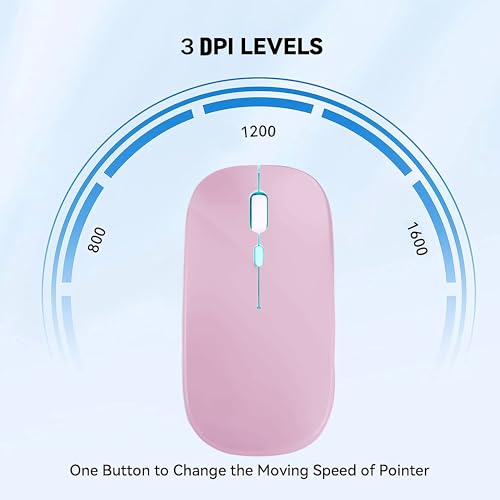 WREANU Wireless Bluetooth Mouse, Rechargeable Laptop Mice, Pink | LED Lights Silent Slim Dual Mode(BT5.2 and 2.4G Portable USB Receiver) Computer Mouse for Laptop/iPad/Tablet/Computer/Mac - color: Pink