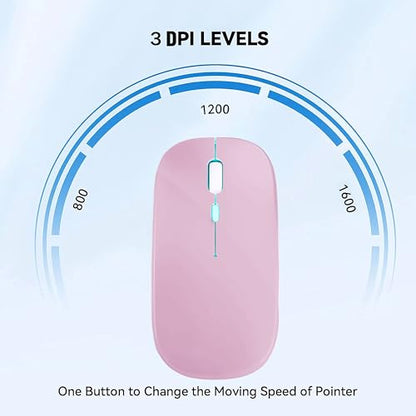 WREANU Wireless Bluetooth Mouse, Rechargeable Laptop Mice, Pink | LED Lights Silent Slim Dual Mode(BT5.2 and 2.4G Portable USB Receiver) Computer Mouse for Laptop/iPad/Tablet/Computer/Mac - color: Pink