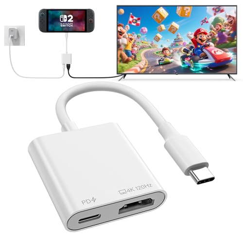 Portable Switch 2 Dock, 4K@120Hz USB C to HDMI Display Adapter with 100W PD Fast Charging, Travel TV Dongle Hub for iPhone 17/16/15, iPad, MacBook, Steam Deck, Switch 2 and USB-C Devices