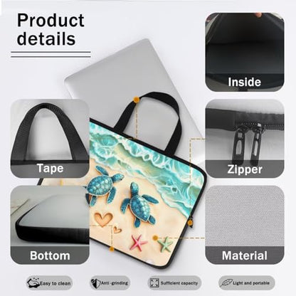 Sea Turtle Laptop Bag 17 Inch Computer Sleeve for Women Men Beach Starfish Padded Notebook Carrying Case with Handle Laptop Cover, Blue - color: Sea Turtle Beach Starfish, size: 17 inch