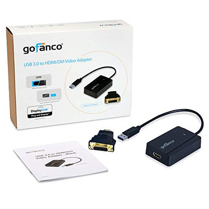 gofanco USB 3.0 to HDMI Video Adapter for Multiple Monitors (USB3HDMI) | Up to 2560x1440 for Windows and macOS, Includes HDMI-to-DVI Adapter, USB 3.0 Video Adapter - style: USB 3.0 to HDMI / DVI