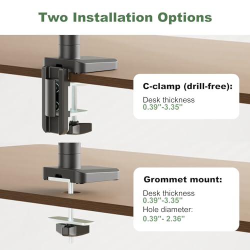 2-in-1 Gas Spring Laptop Desk Mount for 12"-17" Notebook/13"-32" Monitor | Full Motion Adjustable Laptop Desk Stand with Tray, Holds 3.3-17.6lbs, VESA 75/100MM, Clamp-on and Grommet Base