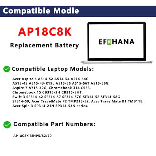 AP18C8K Laptop Battery Replacement for ACER Aspire 5 A514-52 A514-52-58U3 Chromebook 314 C933 Swift 3 SF314-42-R4XJ SF314-57 SF314-58 Series Notebook 11.25V 50.29Wh 4471mAh