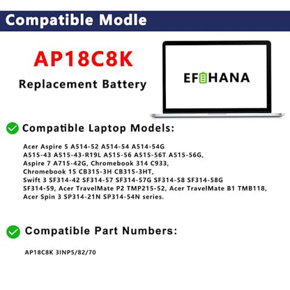 AP18C8K Laptop Battery Replacement for ACER Aspire 5 A514-52 A514-52-58U3 Chromebook 314 C933 Swift 3 SF314-42-R4XJ SF314-57 SF314-58 Series Notebook 11.25V 50.29Wh 4471mAh