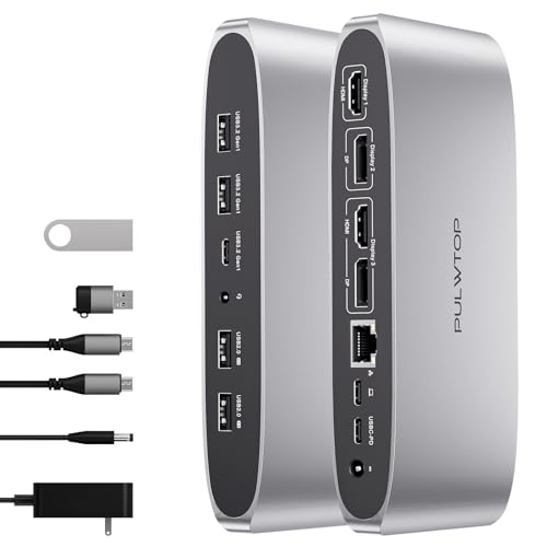 Displaylink Docking Station, Triple Display DisplayLink Dock for MacBook M1/M2/M3 Windows, 4K@60Hz Laptop Docking Station with 2 HDMI, 2 Display Port, PD, USB C Data, 4 USBA, Ethernet, Audio - size: 14-in-1 Displaylink docking station