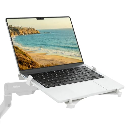 FlexiSpot Laptop Tray for Monitor Arm, VESA Mount 75x75&100x100mm, Fits Laptops up to 17.3in, Notebook Tray with Lockable Clips for Home Office- Tray Only, White