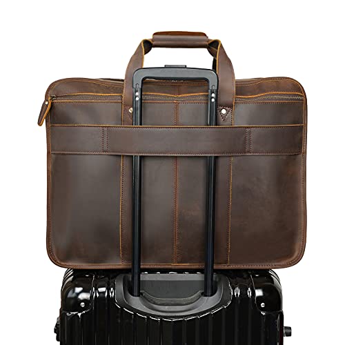 Polare 18.5” Full Grain Leather Laptop Briefcase Messenger Bag Tote For Men Large Fits 17.3” Laptop - color: Dark Brown(x-large)