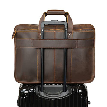 Polare 18.5” Full Grain Leather Laptop Briefcase Messenger Bag Tote For Men Large Fits 17.3” Laptop - color: Dark Brown(x-large)