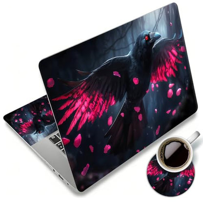 Laptop Skin Sticker Decal 12"-15.6" Universal Laptop/Notebook/Netbook Vinyl - Waterproof Scratch Resistant,Fits HP Dell Lenovo MacBook,2 Free Wrist Pads,Easy Apply & Remove,Crow Pink Forest - color: Crow Pink Forest