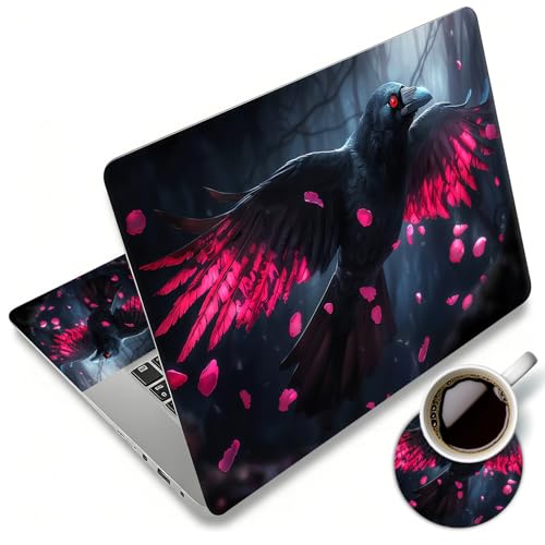 Laptop Skin Sticker Decal 12"-15.6" Universal Laptop/Notebook/Netbook Vinyl - Waterproof Scratch Resistant,Fits HP Dell Lenovo MacBook,2 Free Wrist Pads,Easy Apply & Remove,Crow Pink Forest - color: Crow Pink Forest