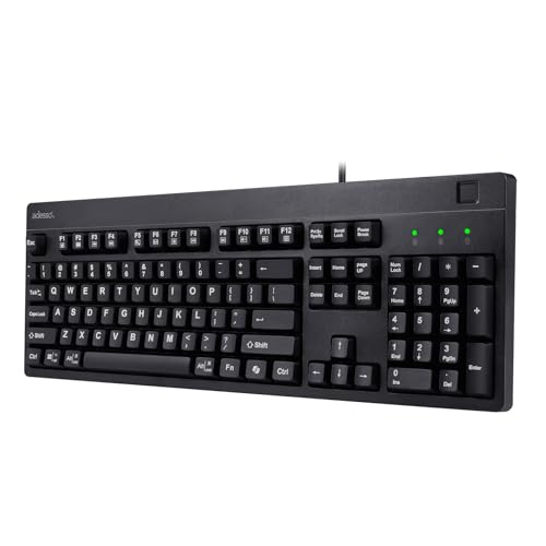 Adesso Fingerprint Keyboard, Full Size, AKB-630FB-TAA | TAA Compliant, AES 256 Encryption, USB Wired, 104 Key Layout, Windows Hello Compatible, Made in Taiwan, Government, Business