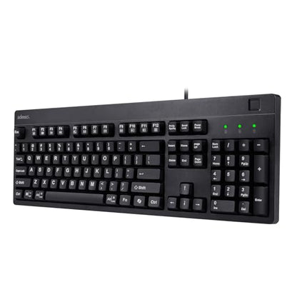 Adesso Fingerprint Keyboard, Full Size, AKB-630FB-TAA | TAA Compliant, AES 256 Encryption, USB Wired, 104 Key Layout, Windows Hello Compatible, Made in Taiwan, Government, Business