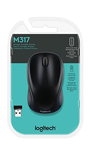 Logitech M317 Wireless Mouse, 2.4 GHz with USB Receiver, 1000 DPI Optical Tracking, 12 Month Battery, Compatible with PC, Mac, Laptop, Chromebook - Black - color: Black