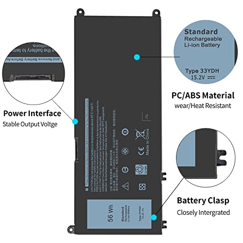 56Wh 33YDH 15.2V Battery for Dell Inspiron 17 7000 7778 7779 7786 7773 15 7577 2-in-1 G3 3579 3779 G5 5587 G7 7588 Latitude 13 3380 14 3490 15 3590 3580 Vostro 7580 7570 P30E PVHT1 81PF3 081PF3 - size: 9.5 x 4.12 x 0.38 inches 33YDH BATTERY