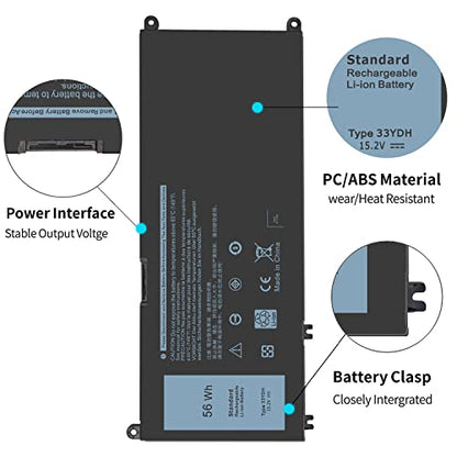 56Wh 33YDH 15.2V Battery for Dell Inspiron 17 7000 7778 7779 7786 7773 15 7577 2-in-1 G3 3579 3779 G5 5587 G7 7588 Latitude 13 3380 14 3490 15 3590 3580 Vostro 7580 7570 P30E PVHT1 81PF3 081PF3 - size: 9.5 x 4.12 x 0.38 inches 33YDH BATTERY