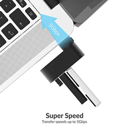 SABRENT Premium 3 Port Aluminum Mini USB 3.0 Hub [90°/180° Degree Rotatable] (HB-R3MB) - color: Black