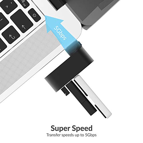 SABRENT Premium 3 Port Aluminum Mini USB 3.0 Hub [90°/180° Degree Rotatable] (HB-R3MB) - color: Black