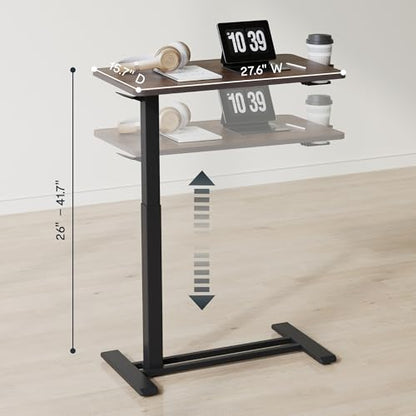 FLEXISPOT H7 Adjustable Overbed Bedside Table with Wheels Pneumatic Mobile Standing Desk Laptop Desk Rolling Computer Cart Movable Table Hospital Home Use(27.6" W x 15.7" D, Mahogany Table) - color: Mahogany, size: Small