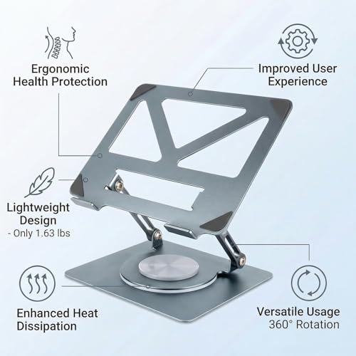 360 Rotating Aluminum Laptop Stand, Adjustable & Foldable Ergonomic Computer Stand, Compatible with MacBook, iPad, Dell, HP up to 16 Inches for Home & Office, Gray - color: blue-green