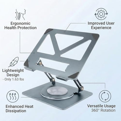 360 Rotating Aluminum Laptop Stand, Adjustable & Foldable Ergonomic Computer Stand, Compatible with MacBook, iPad, Dell, HP up to 16 Inches for Home & Office, Gray - color: blue-green