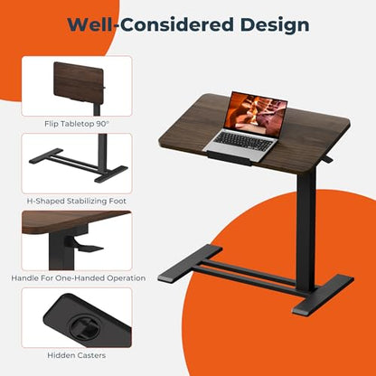 32''Pneumatic Overbed 90°Tilting Bedside Table,Small Standing Desk | 31.5" Wx17.7" D, Mahogany Rolling Bedside Table,Hospital BedTable,Medical Bedside Table,Overbed Table with Wheels,Mobile Desk - color: Mahogany, size: 3218
