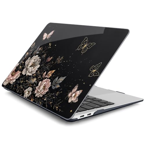 Batianda LumiArt Case for MacBook Air 13" M1 Chip, Black Gold Butterfly | Fits Model A2337/A2179/A1932, 2018-2020; 1.2mm Slim Lightweight Hard Shell Cover, Scratch Resistant,4-in-1 Accessories Bundle - color: Black Gold Butterfly