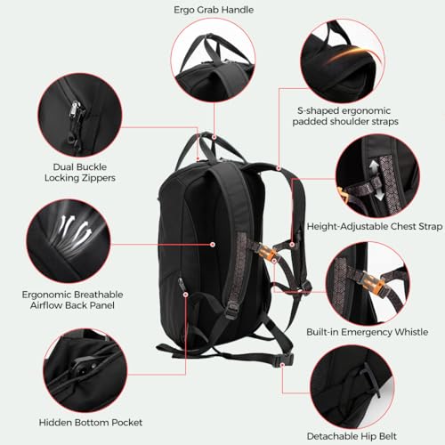 INUK Travel Laptop Backpack, 25L Recycled Waterproof Light Daypack | Dual laptop pockets, soft light foam straps, recycled wear-resistant fabric, water repellent coating, Black - color: Polar Night Black