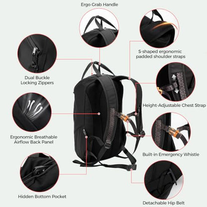 INUK Travel Laptop Backpack, 25L Recycled Waterproof Light Daypack | Dual laptop pockets, soft light foam straps, recycled wear-resistant fabric, water repellent coating, Black - color: Polar Night Black