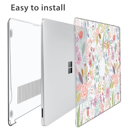 Case Compatible with 13.8" Microsoft Surface Laptop 7 Windows 11 PC 2024 Release Model 2036, Plastic Hard Shell Case + Keyboard Cover + Screen Protector + Webcam Cover, Pink Flower - color: Pink Flower