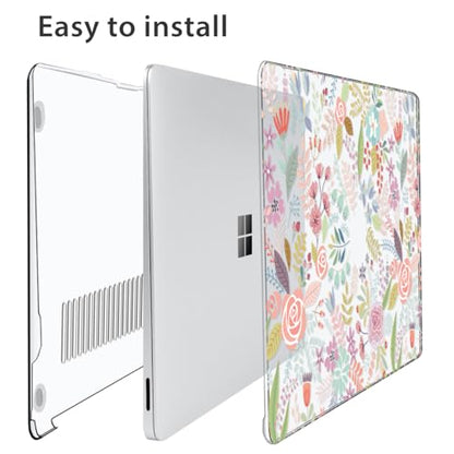 Case Compatible with 13.8" Microsoft Surface Laptop 7 Windows 11 PC 2024 Release Model 2036, Plastic Hard Shell Case + Keyboard Cover + Screen Protector + Webcam Cover, Pink Flower - color: Pink Flower