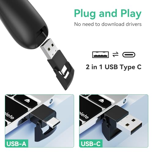 Clicker PowerPoint Presentation Wireless Presenter Remote, Green Laser Pointer for Computer Clickers, USB C A Project Power Point PPT Clicker for Mac Laptop Office, Slideshow Google Slide Advancer - style: Green Laser + case