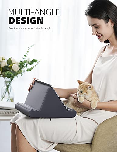 Lamicall Tablet Pillow Holder Stand - Tablet Pillow Soft Pad for Lap | Tablet Holder for Bed and Desk with Pocket & 4 Viewing Angles, for iPad Pro Air, Mini, Kindle, iPhone, 4-13" Devices, Gray - color: Gray