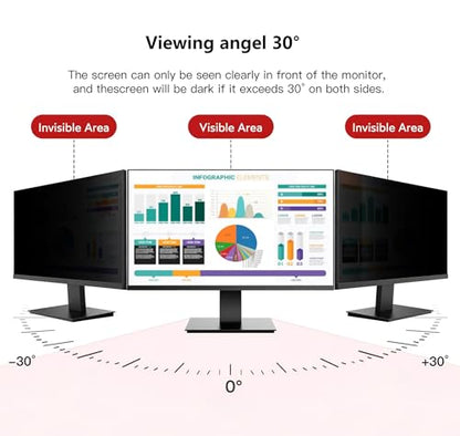 23.8 Inch Computer Privacy Screen Shield for 16:9 Widescreen Desktop | Anti-Glare Blue Light Privacy Filter; Anti Spy Screen Protector Film