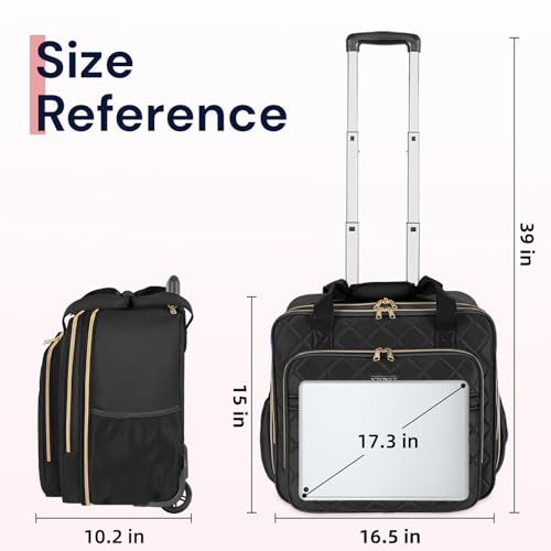Ytonet Rolling Laptop Bag, Rolling Briefcae for Men Women, 17.3 Inch Water Resistant Laptop Bag with Wheels, Overnight Roller Computer Bag Laptop Briefcases for Work Carbon Black