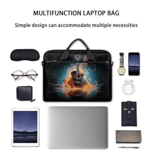 Laptop Shoulder Bag for Women Men, Waterproof Computer Case Messenger Bag Briefcase for Business Office Travel - color: Music Guitar in Water and Fire