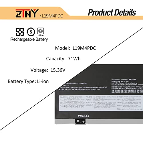 L19C4PDC L19M4PDC Battery Replacement for Lenovo Ideapad Yoga 7-14ITL5 82BH | Yoga 7-15ITL5 82BJ,Ideapad Yoga C750-14ITL Series L19L4PDC Laptop 5B10Z26482 SB10Z26481 5B10Z26485 SB10Z26483 15.36V 71Wh - size: 11.26*3.74*0.2 inch L19M4PDC